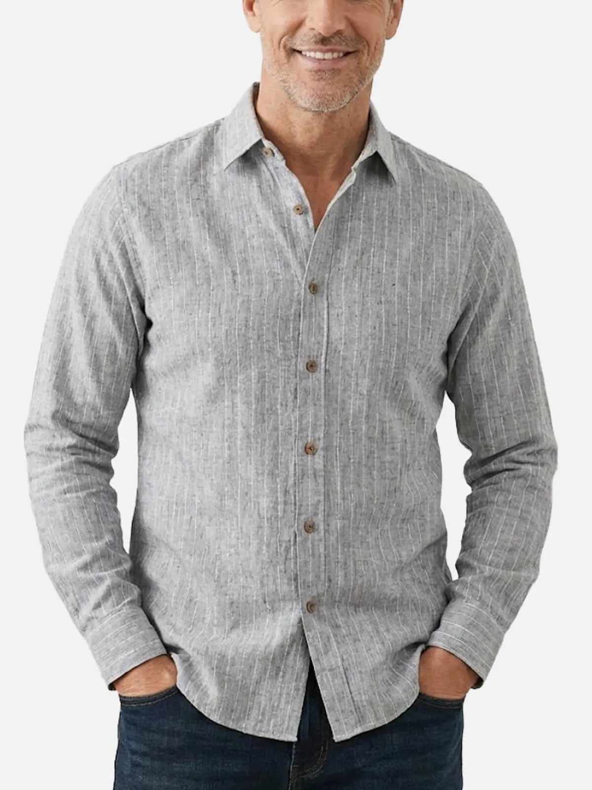 Men's Subtle Sheen Striped Long Sleeve Shirt Eleven Oasis