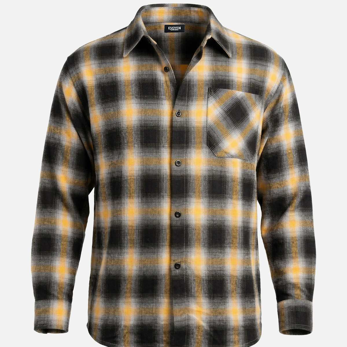 Men's Shadow Plaid Pocket Long Sleeve Shirt Eleven Oasis