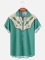 Men's Cowboy Western Spaceship Short Sleeve Shirt Eleven Oasis