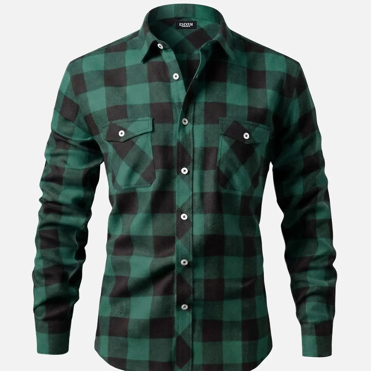 Men's Brushed Buffalo Check Double Pocket Long Sleeve Flannel Shirt Eleven Oasis