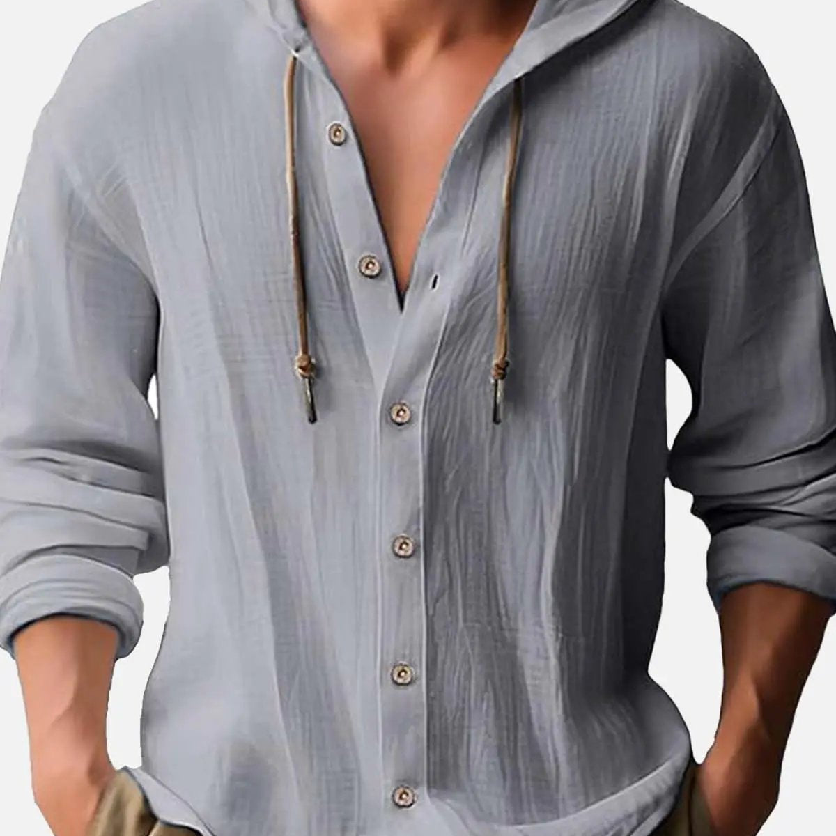 Men's Linen Blend Hooded Long Sleeve Shirt ElevenOasis