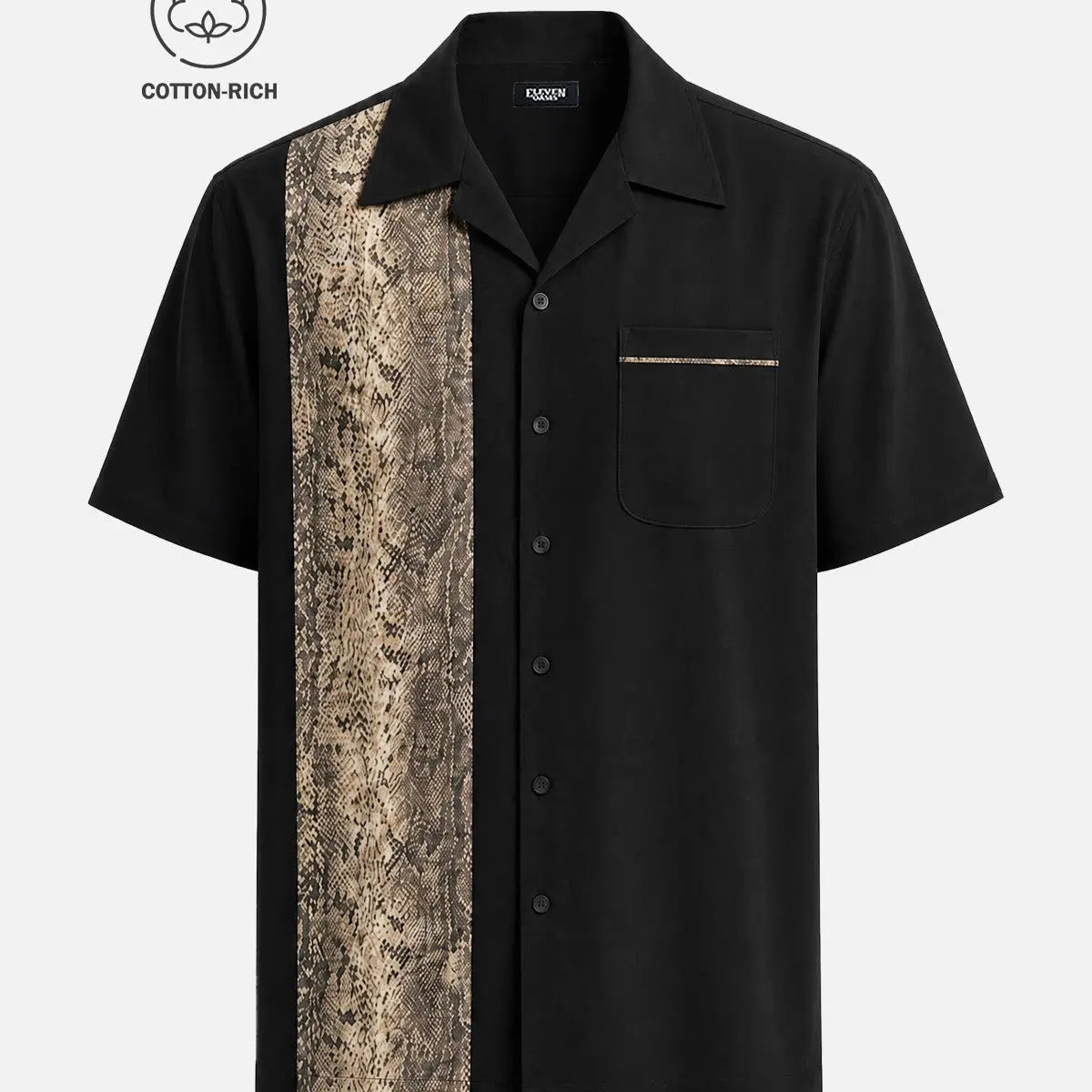 Men's Cotton Snakeskin Panel Bowling Short Sleeve Shirt Eleven Oasis