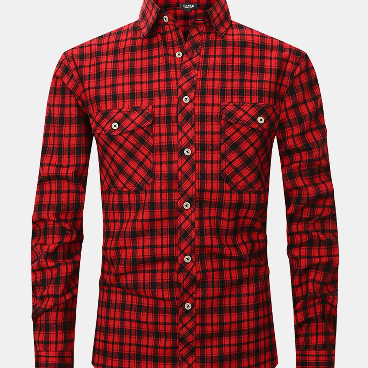 Men's Plaid Button-Down Long Sleeve Shirt ElevenOasis