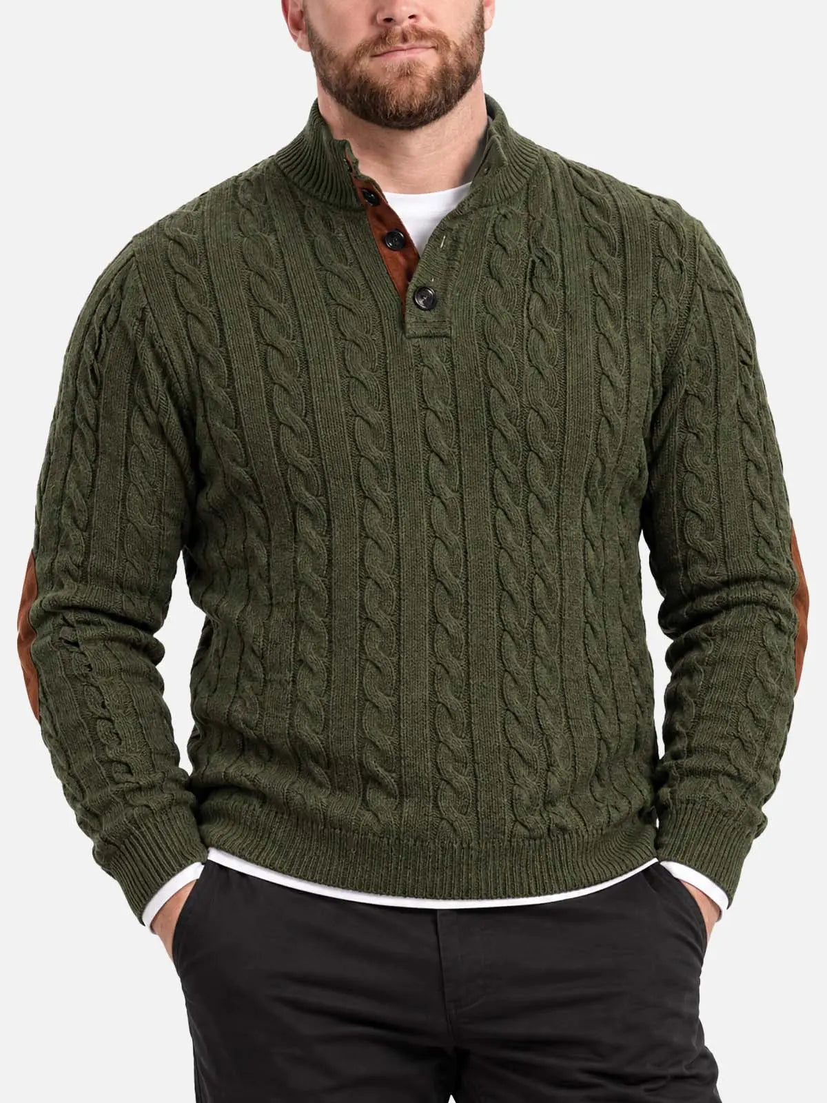 Men's Cable Knit Henley Slim Fit Sweater Eleven Oasis