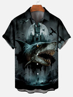 Halloween Scary Shark Illustration Men's Short Sleeve ShirtMens short sleeve shirts Big and tall Mens shirts Short sleeve shirts for men Mens 4xl shirts Casual short sleeve shirts