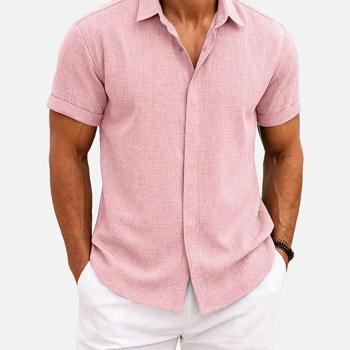 Men's Linen Cotton Blend Short Sleeve Shirt ElevenOasis