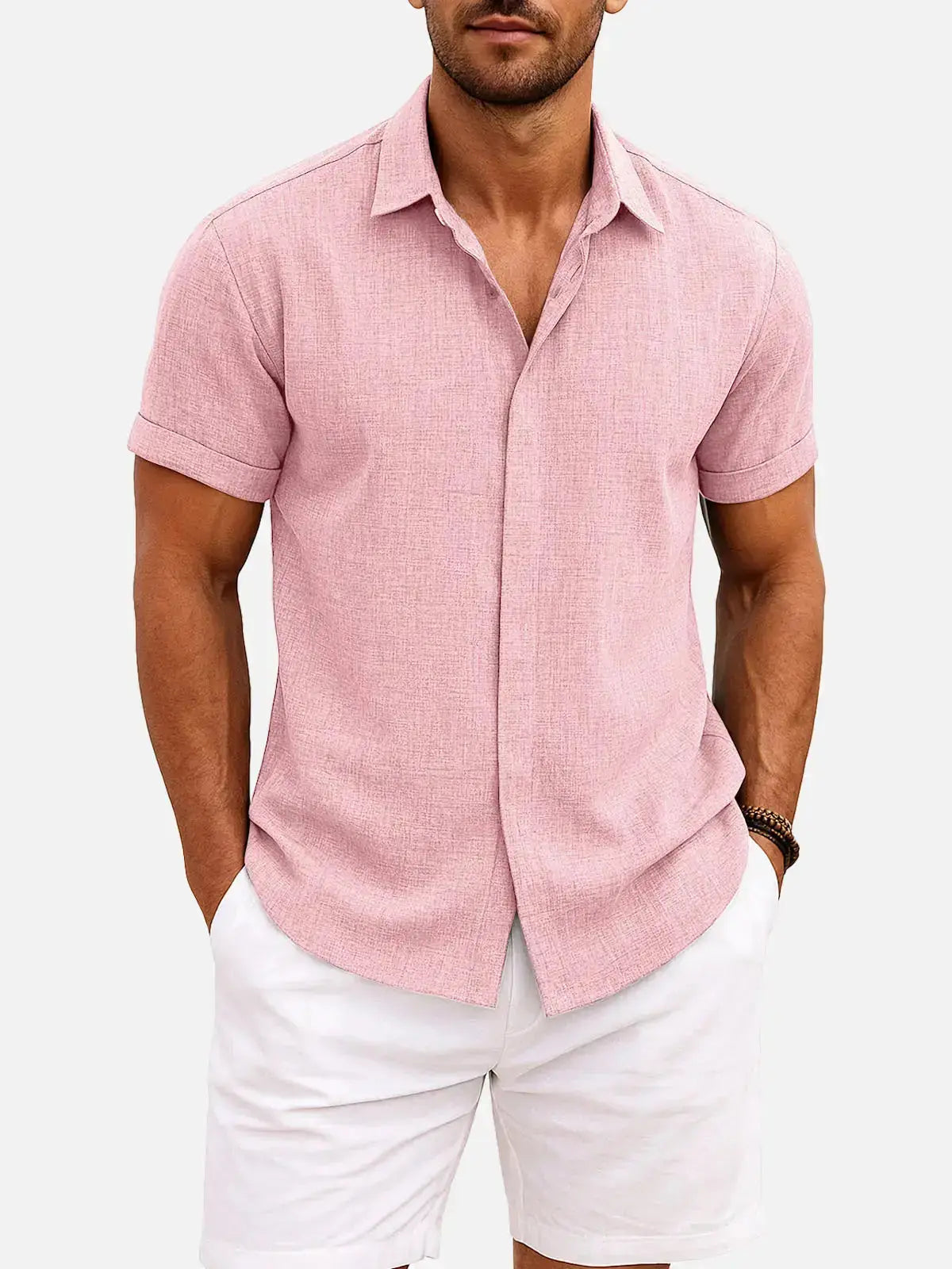 Men's Linen Cotton Blend Short Sleeve Shirt ElevenOasis