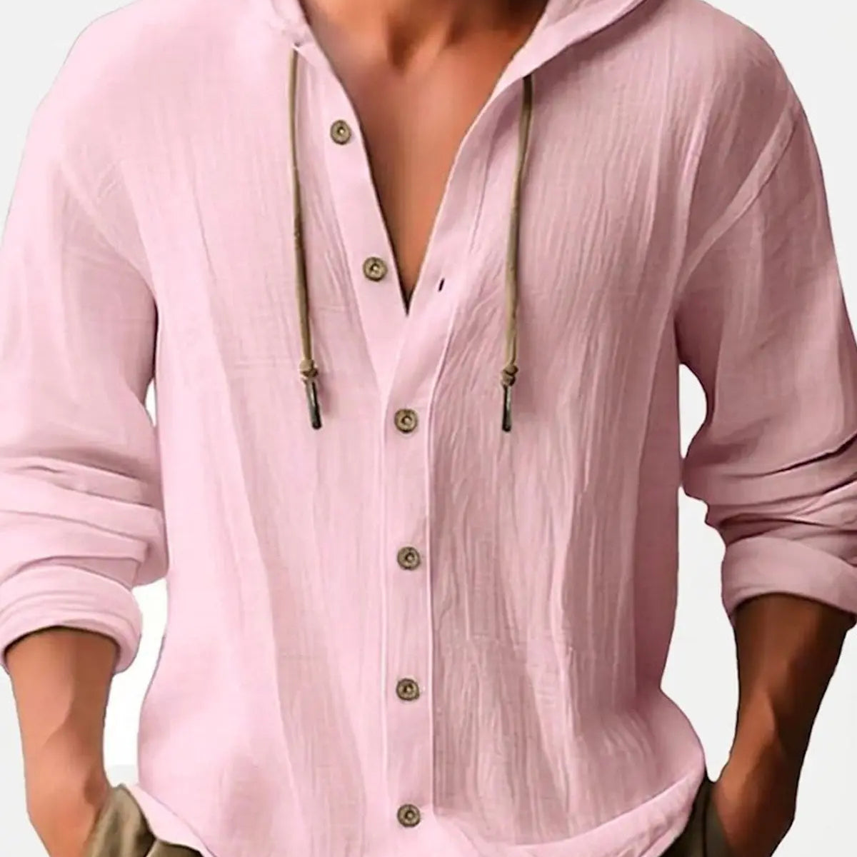 Men's Linen Blend Hooded Long Sleeve Shirt ElevenOasis