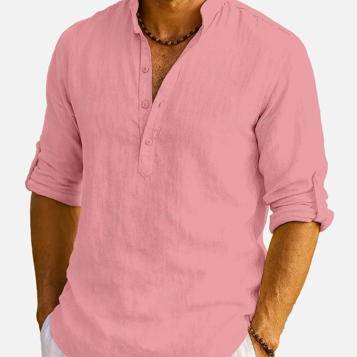 Men's Cotton Stand Collar Long Sleeve Shirt ElevenOasis