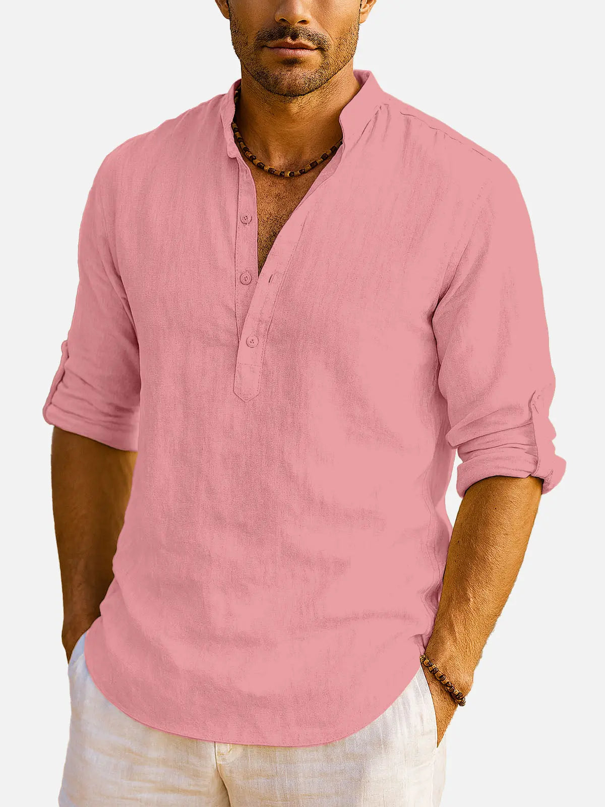 Men's Cotton Stand Collar Long Sleeve Shirt ElevenOasis