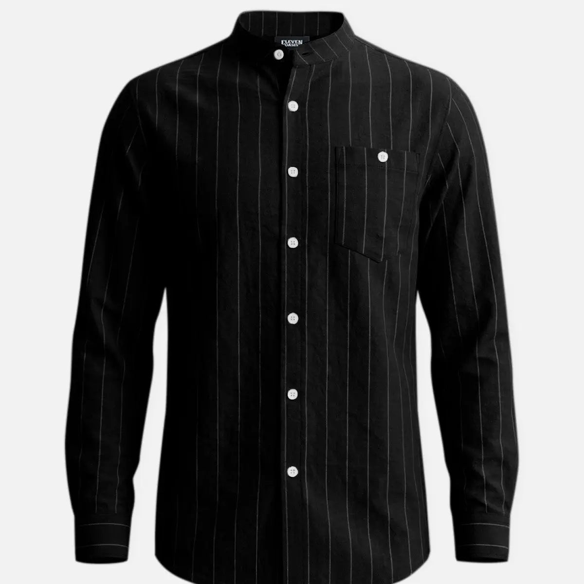 Men's Slim Fit Vertical Stripe Mandarin Collar Long Sleeve Shirt Eleven Oasis