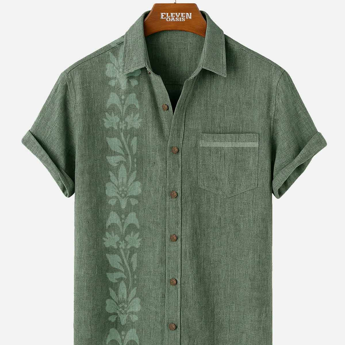 Unilateral Striped Flower Men's Short Sleeve Tops ElevenOasis