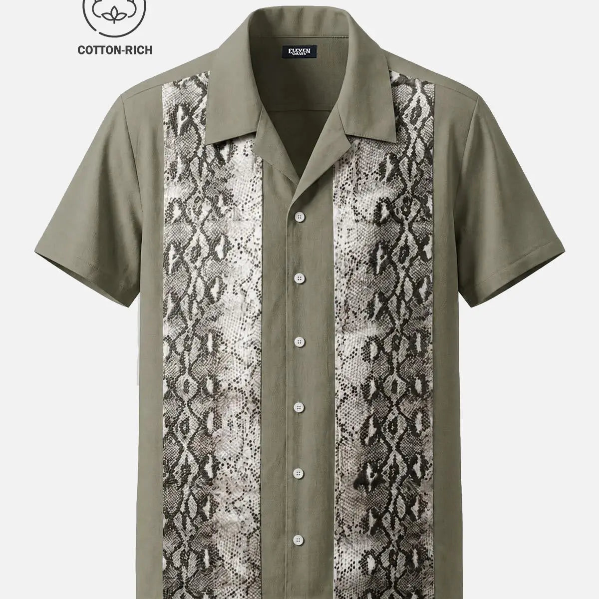 Men's Cotton Twin Snakeskin Panel Bowling Short Sleeve Shirt Eleven Oasis