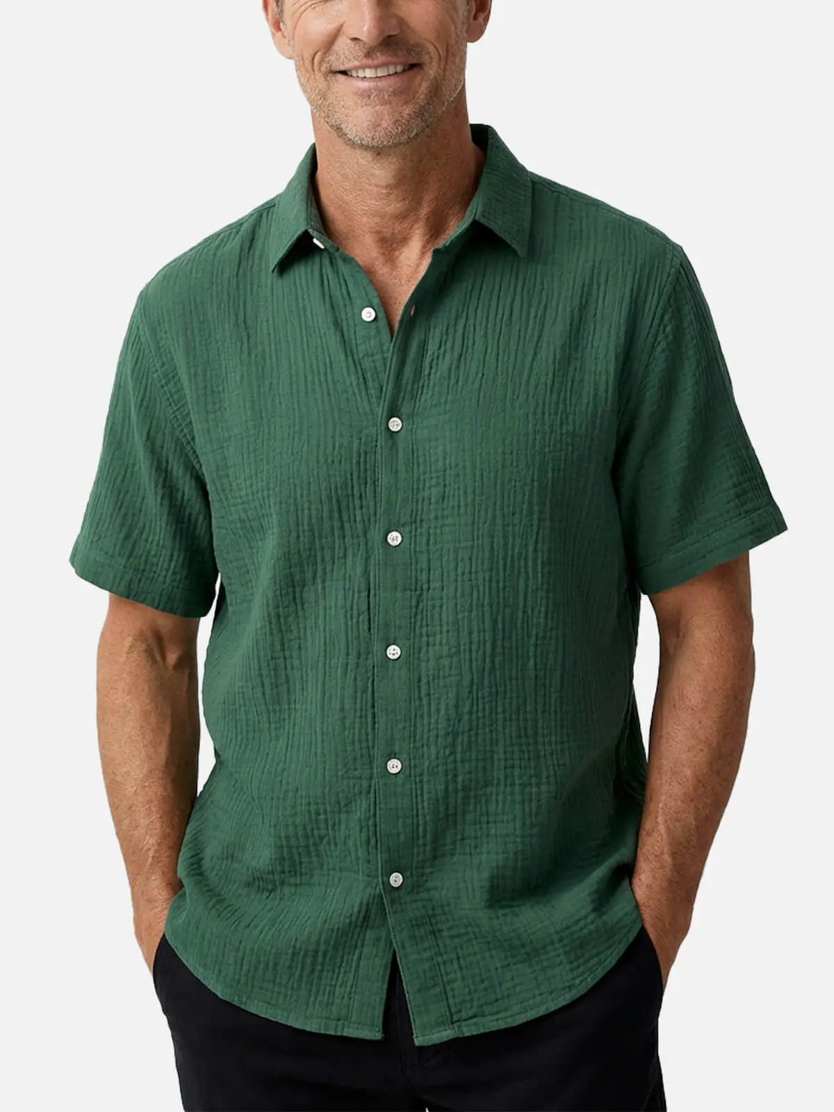 Men's Classic Cotton Crinkled Texture Short Sleeve Shirt ElevenOasis
