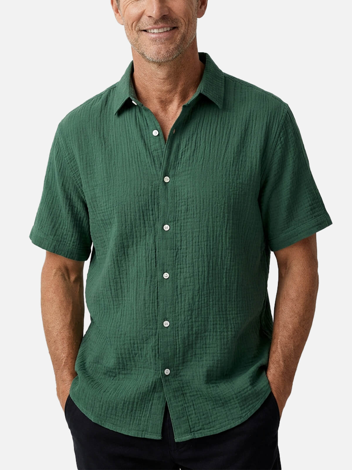 Men's Classic Cotton Crinkled Texture Short Sleeve Shirt Eleven Oasis