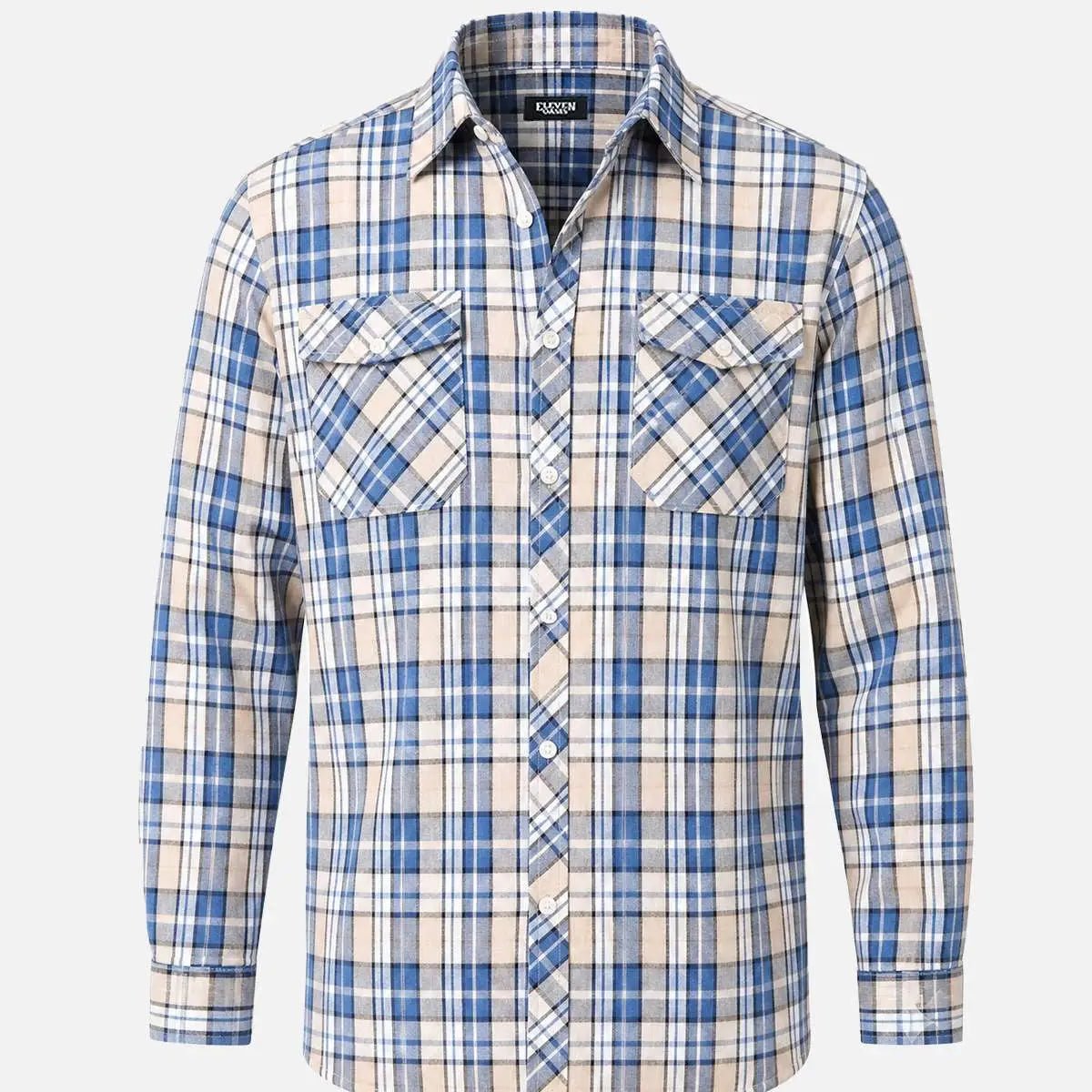 Men's Brushed Plaid Double Pocket Long Sleeve Flannel Shirt Eleven Oasis