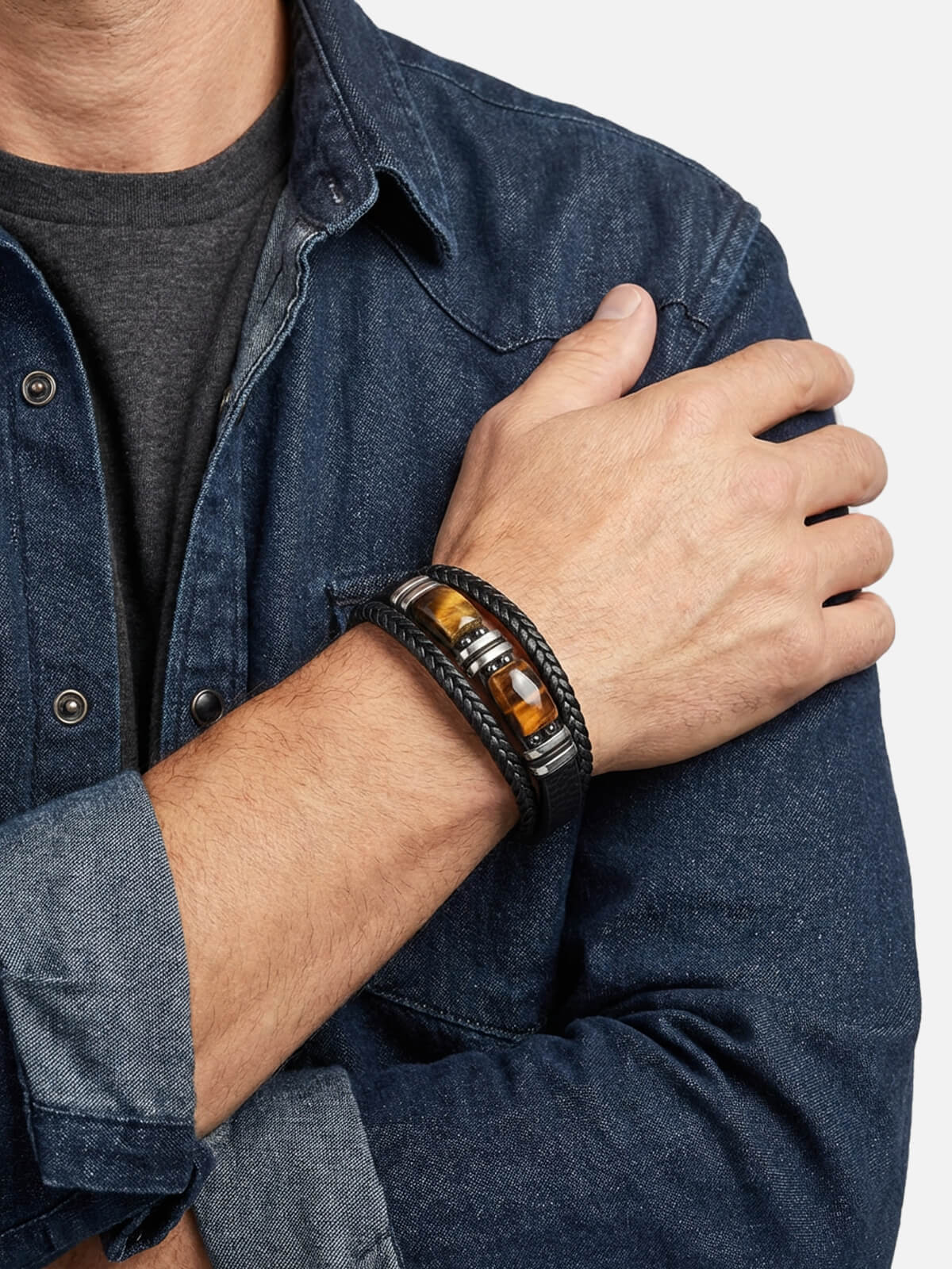 Men's Braided Leather Stone Bracelet Eleven Oasis