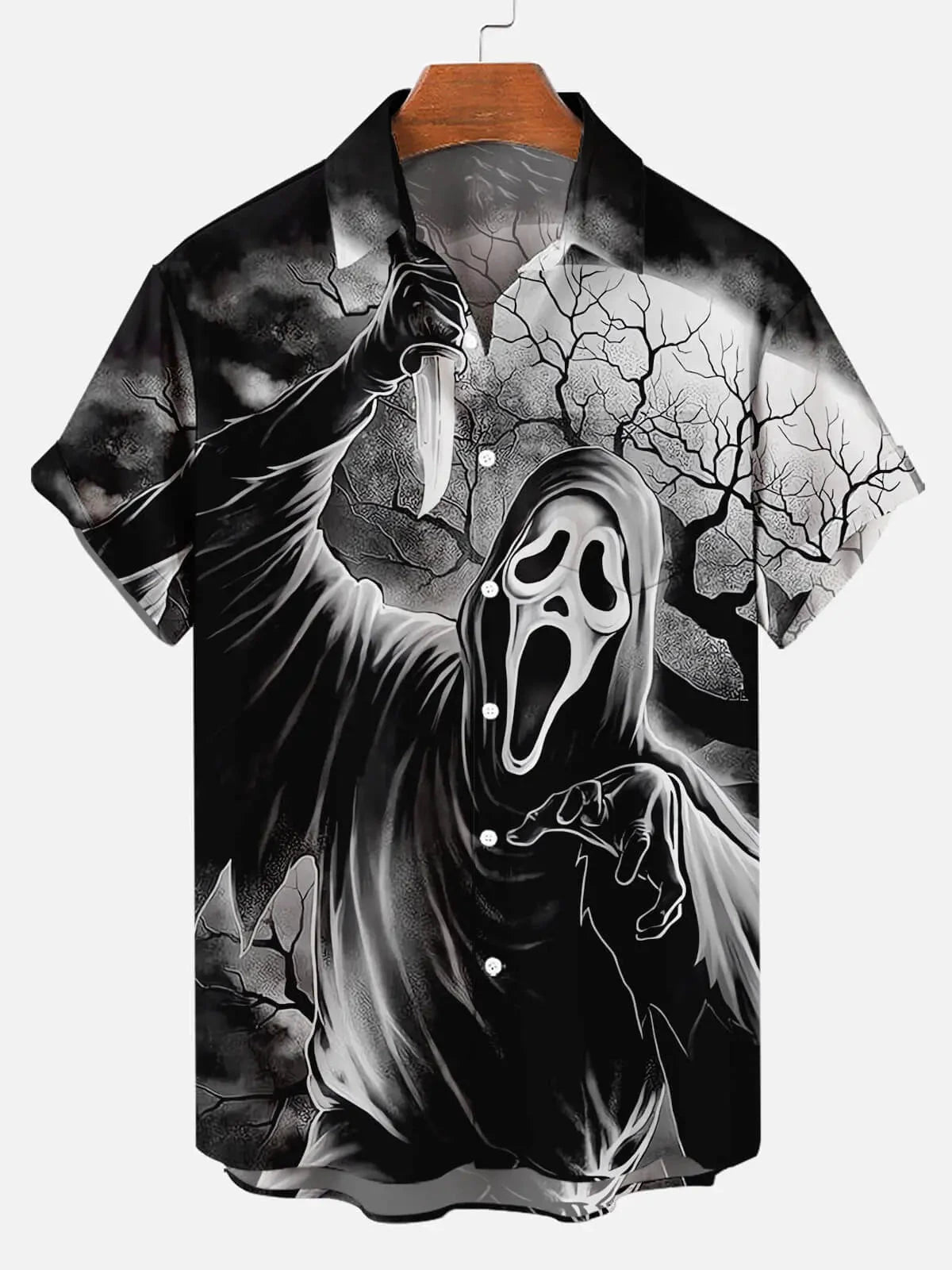 Tall Men's Scream Ghostface Knife Halloween Short Sleeve Shirt Eleven Oasis