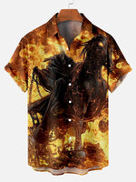 Tall Men's Flaming Rider Halloween Short Sleeve Shirt Eleven Oasis