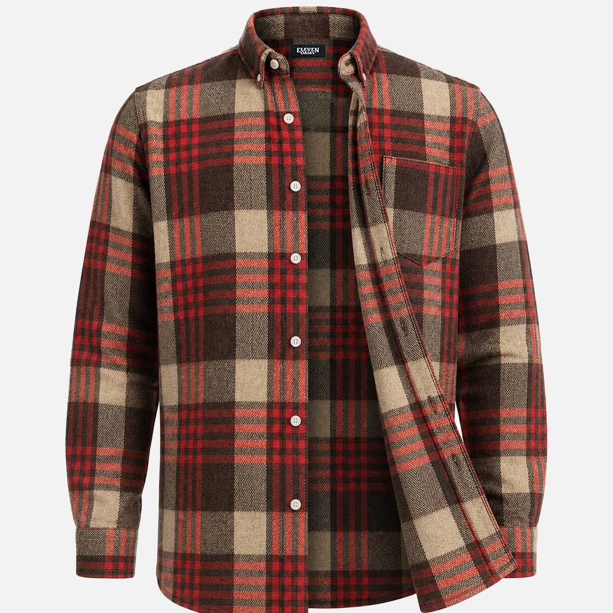 Men's Brushed Cotton Plaid Pocket Long Sleeve Shirt Eleven Oasis