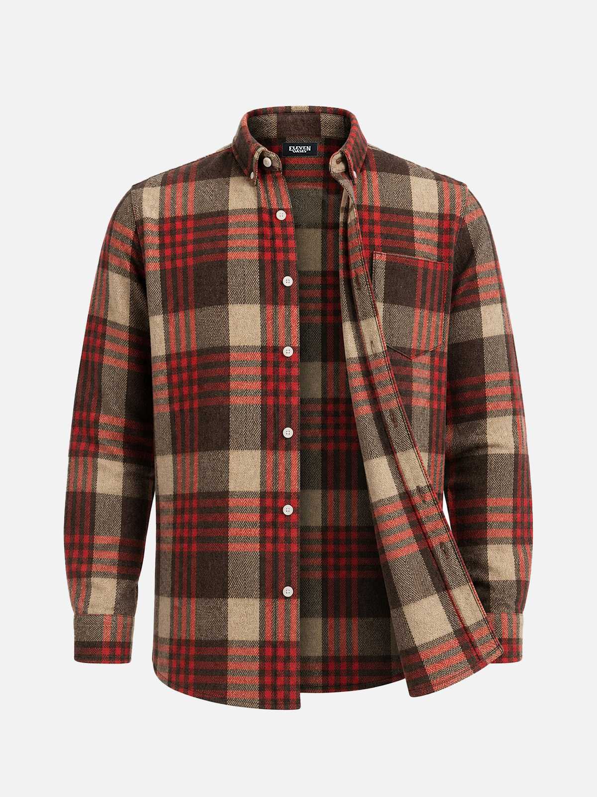 Men's Brushed Cotton Plaid Pocket Long Sleeve Shirt Eleven Oasis