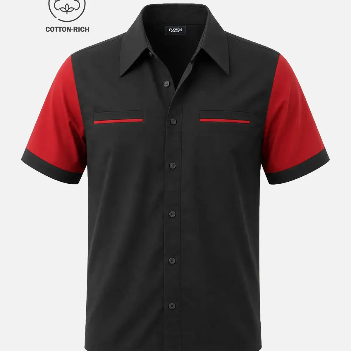 Men's Cotton Contrast Sleeve Piped Bowling Short Sleeve Shirt Eleven Oasis