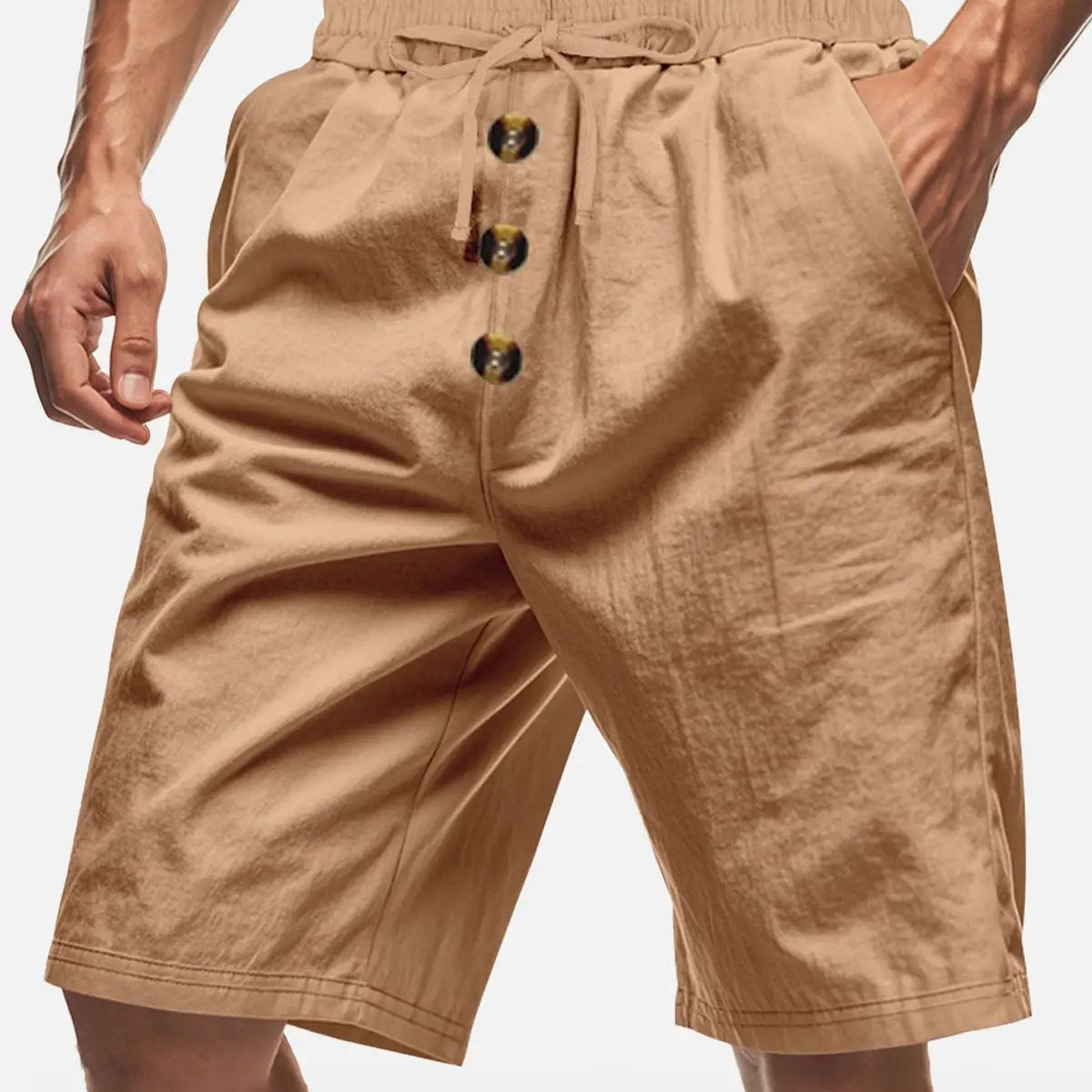 Men's Linen Blend Drawstring Button Fly Shorts Eleven Oasis