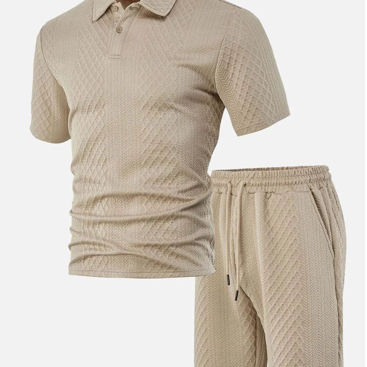 Men's Textured Jacquard Polo Short Set ElevenOasis