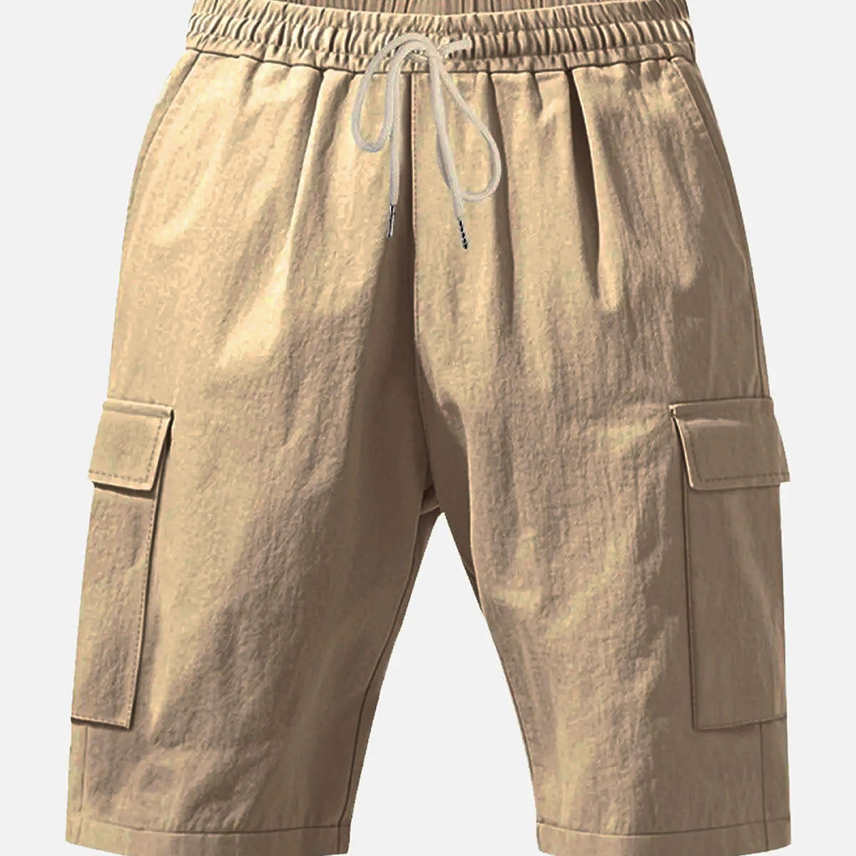 Men's Solid Color Linen Shorts Waist Drawstring Cargo Shorts ElevenOasis