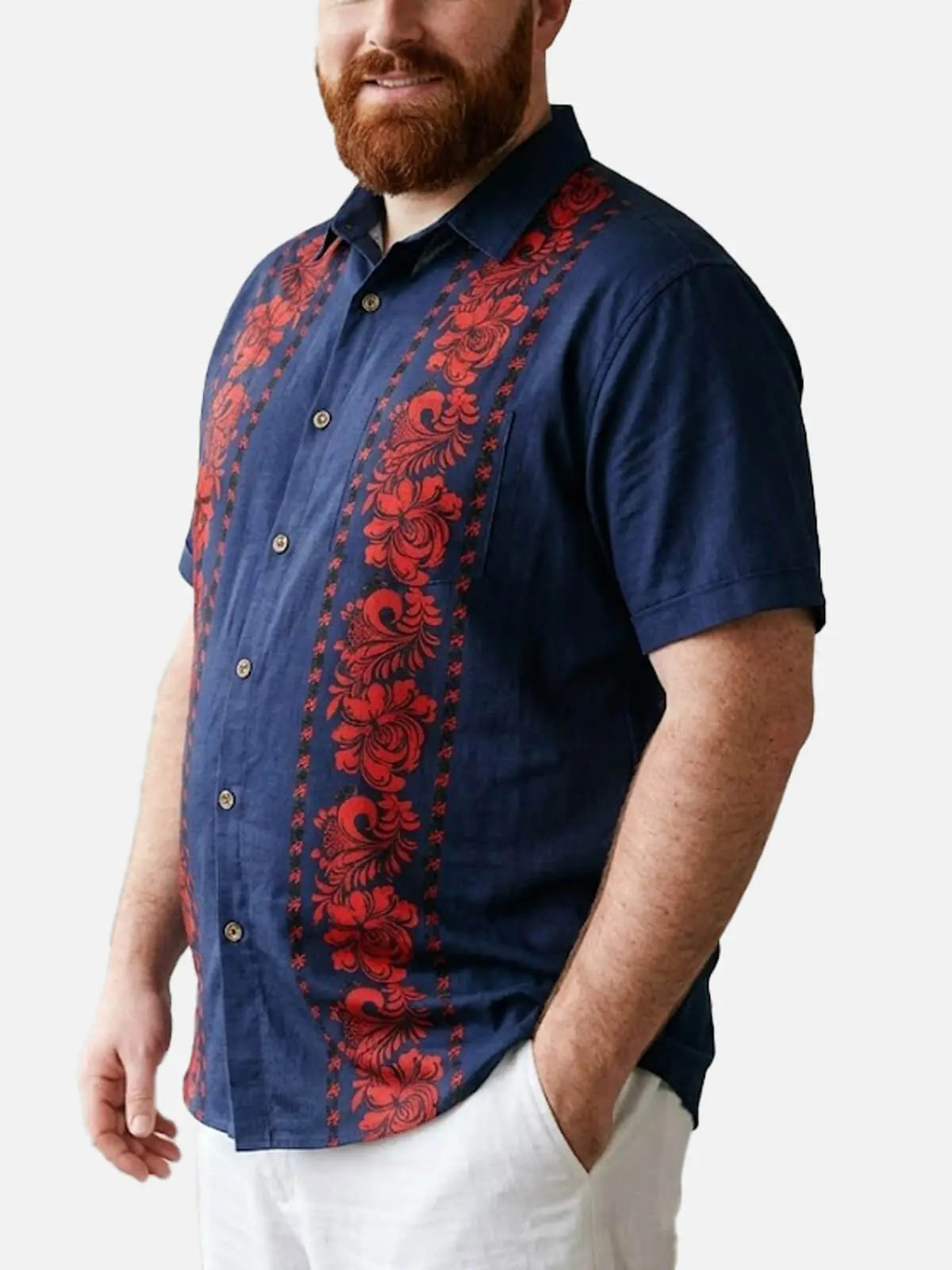 Tall Men's Vintage Floral Panel Short Sleeve Shirt Eleven Oasis