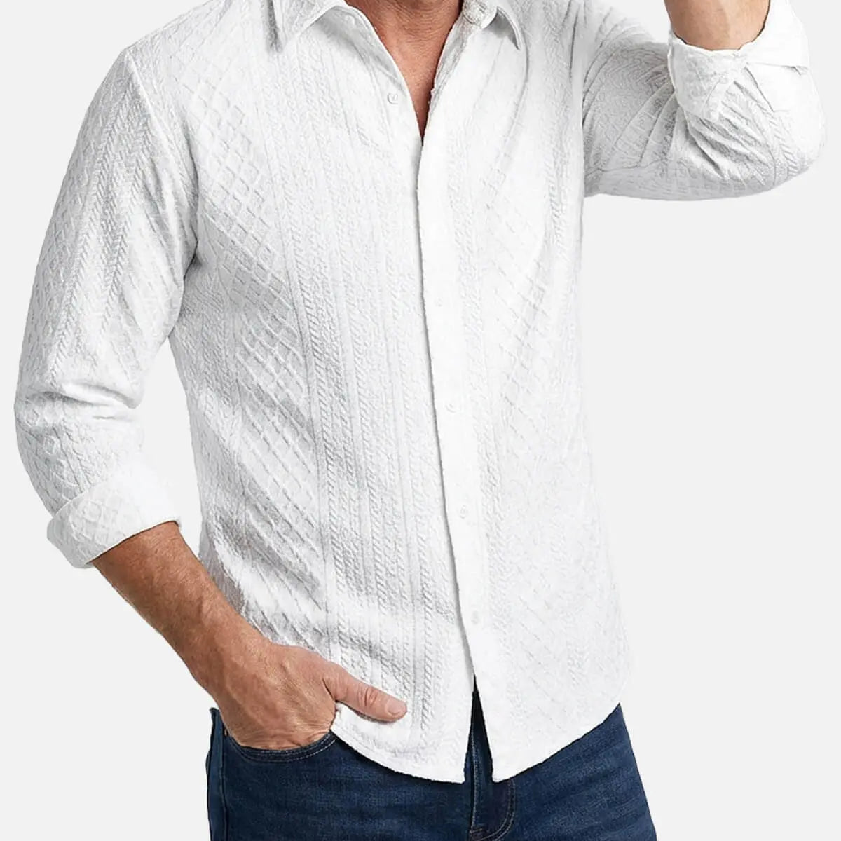 Men's Slim Fit Textured Cable Knit Long Sleeve Shirt Eleven Oasis