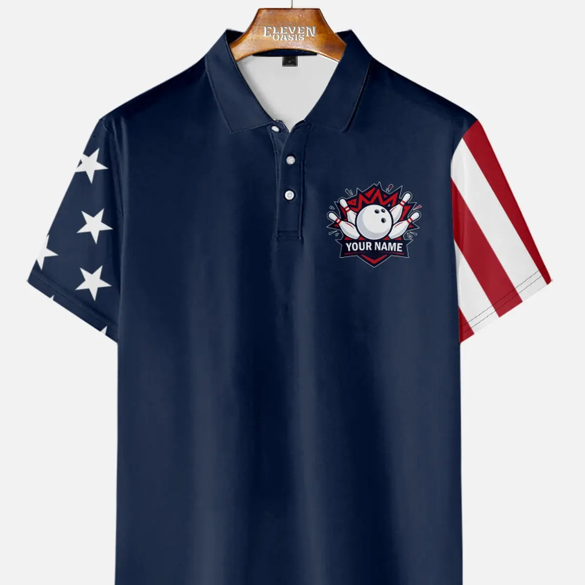 Men's Custom Patriot Bowling Short Sleeve Polo Shirt Eleven Oasis