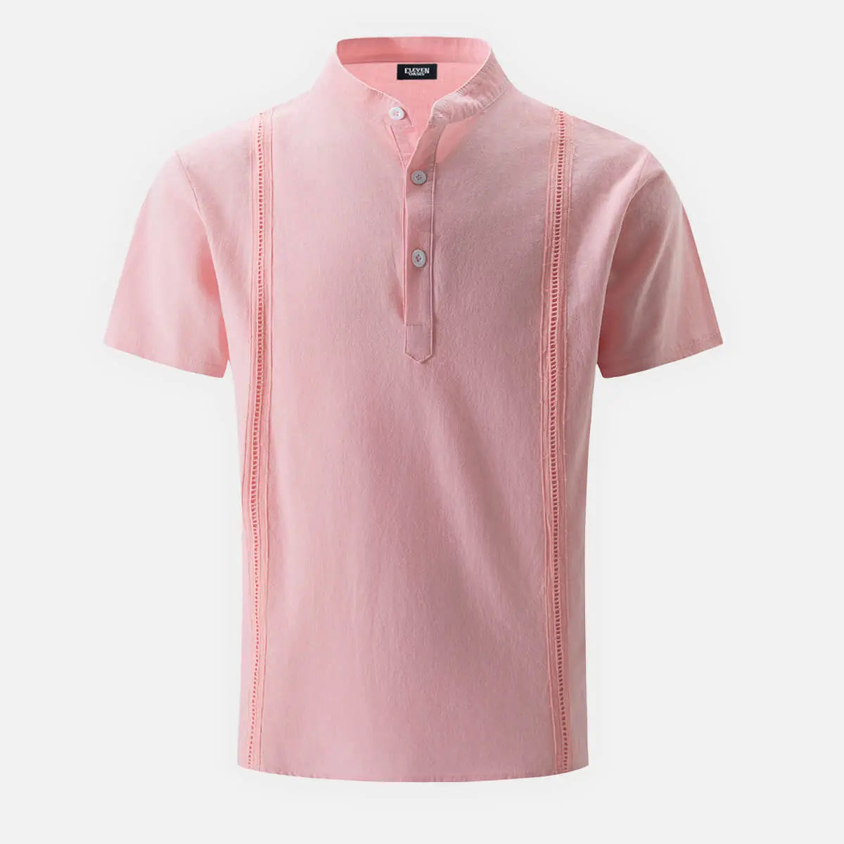 Men's Guayabera-Inspired Classic Cotton-Linen Short Sleeve Henley Shirt Eleven Oasis