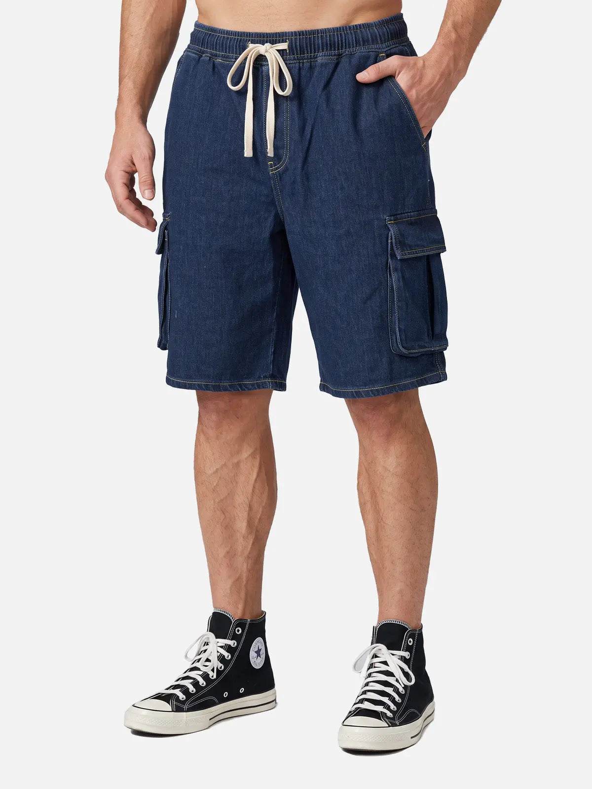 Men's Stretch Cotton Drawstring Cargo Denim Shorts Eleven Oasis