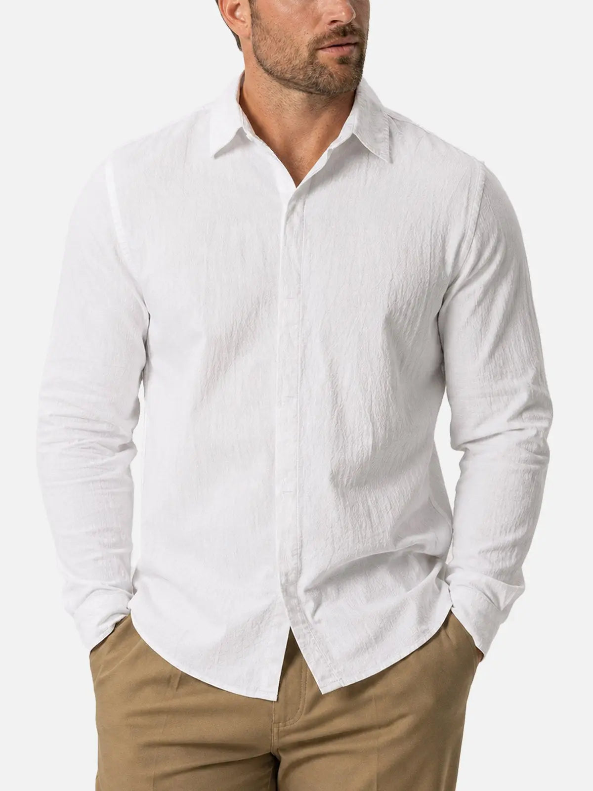 Men's Linen-Like Regular Fit Long Sleeve Shirt Eleven Oasis