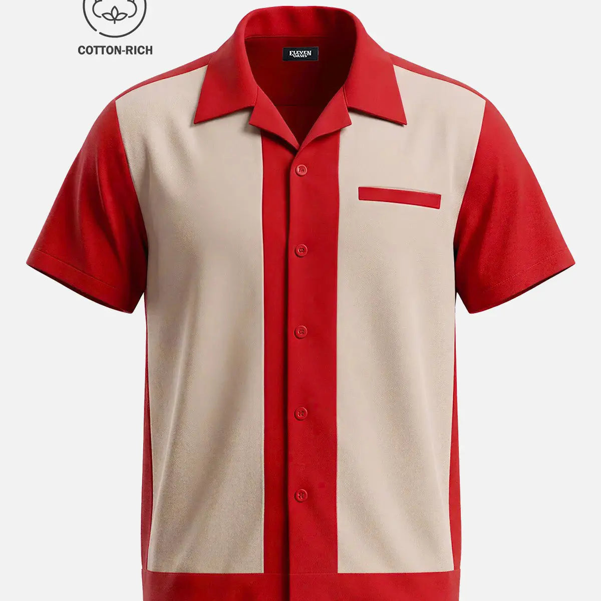 Men's Cotton Framed Panel Bowling Short Sleeve Shirt Eleven Oasis