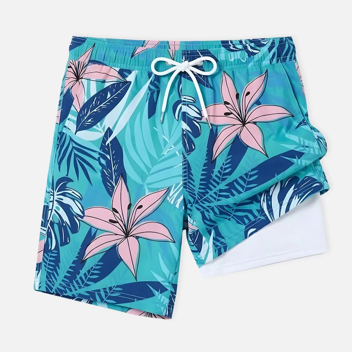 Men's Slim Fit Tropical Print Swim Trunks Eleven Oasis