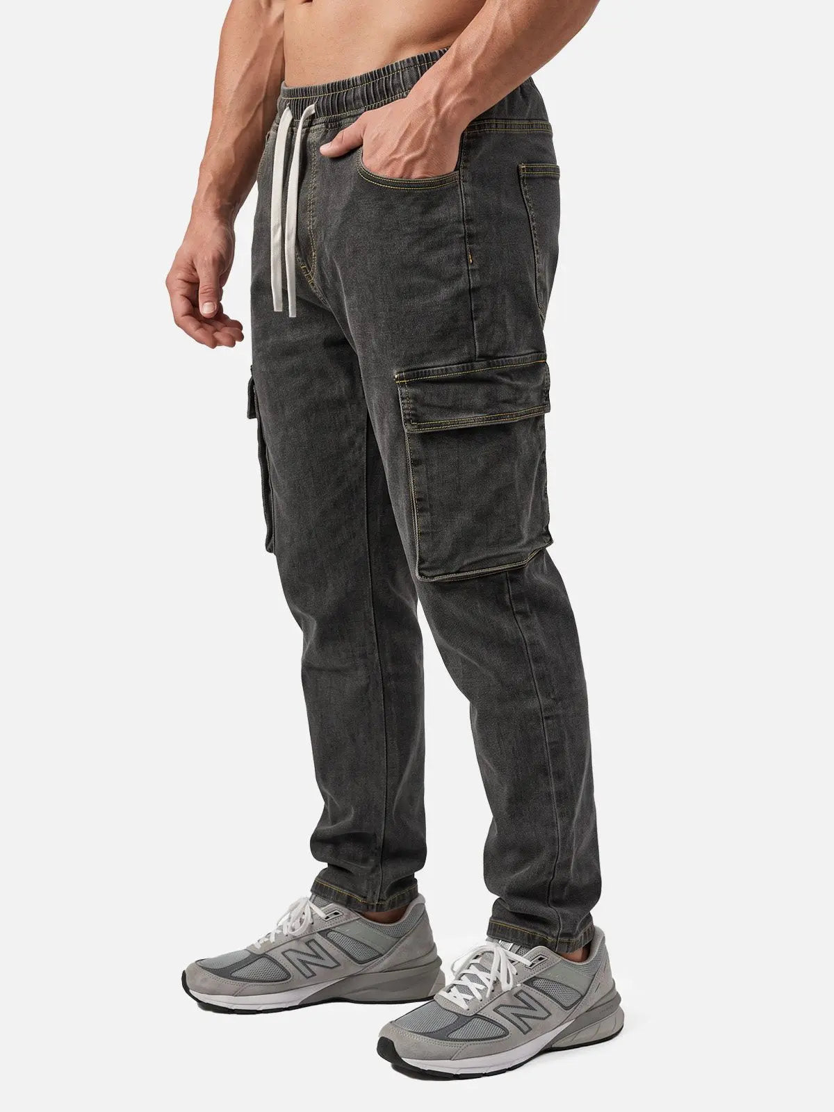 Men's Cargo Pocket Drawstring Denim Jogger Pants ElevenOasis
