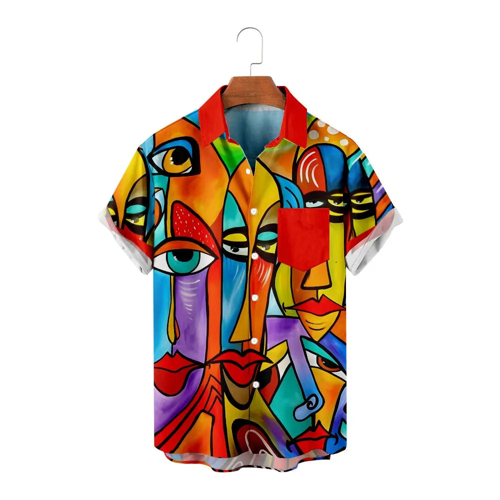 Men's Abstract Painting Print Short Sleeve ShirtMens short sleeve shirts Big and tall Mens shirts Short sleeve shirts for men Mens 4xl shirts Casual short sleeve shirts