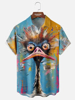 Men's Oil Paint Ostrich Art Short Sleeve Shirt ElevenOasis