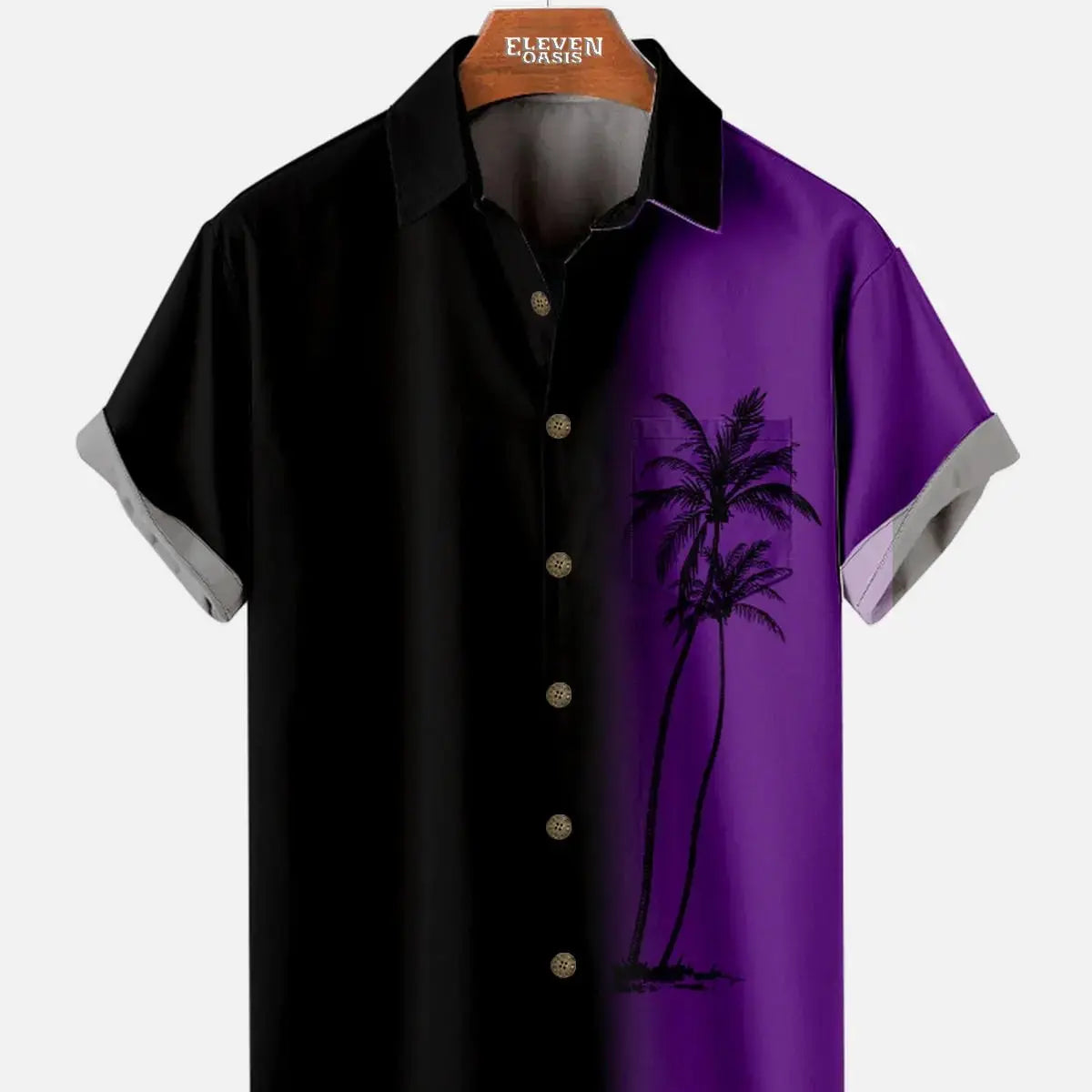 Tall Men's Gradient Palm Tree Hawaiian Short Sleeve Shirt ElevenOasis