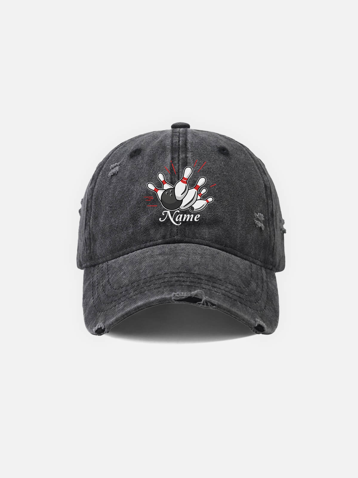 Customizable Bowling Strike Distressed Washed Cotton Baseball Cap Eleven Oasis