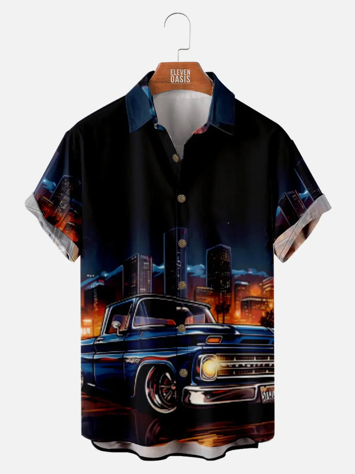 Men's Classic Car Night Skyline Short Sleeve ShirtMens short sleeve shirts Big and tall Mens shirts Short sleeve shirts for men Mens 4xl shirts Casual short sleeve shirts