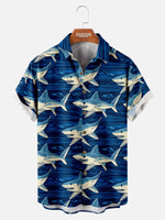 Men's Vintage Shark Pattern Short Sleeve Shirt ElevenOasis