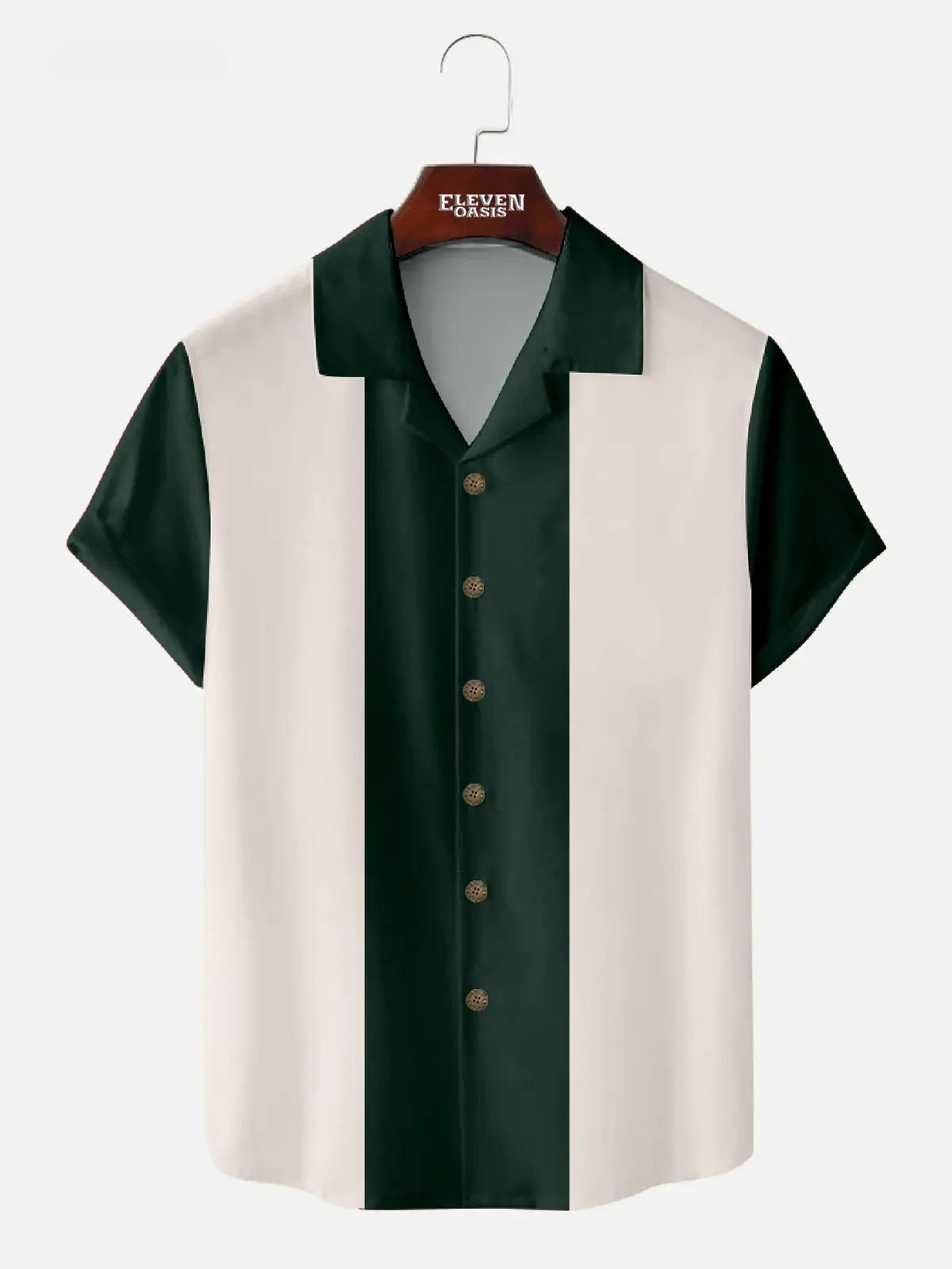 Men's Vintage Color Block Panel Stripe Camp Collar Short Sleeve Shirt ElevenOasis