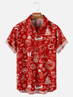 Men's Red Christmas Doodle Print Short Sleeve Shirt Eleven Oasis