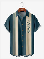 Men's Geometric Print Wrinkle Resistant Moisture Wicking Fabric Bowling Lapel Short Sleeve Hawaiian ShirtMens short sleeve shirts Big and tall Mens shirts Short sleeve shirts for men Mens 4xl shirts Casual short sleeve shirts