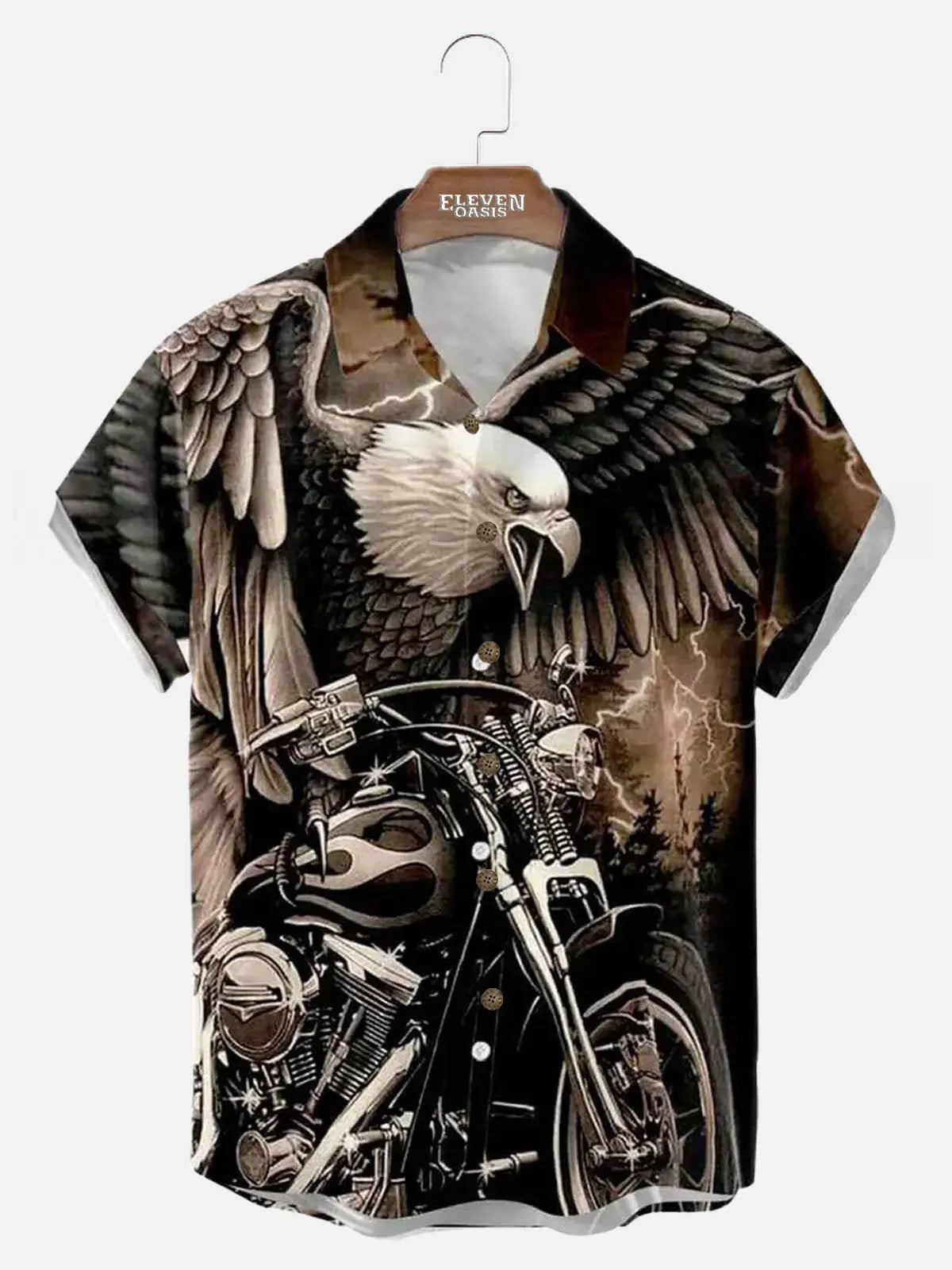 Men's Retro Eagle Harley Davidson Motorcycle Print Short Sleeve Shirt Eleven Oasis