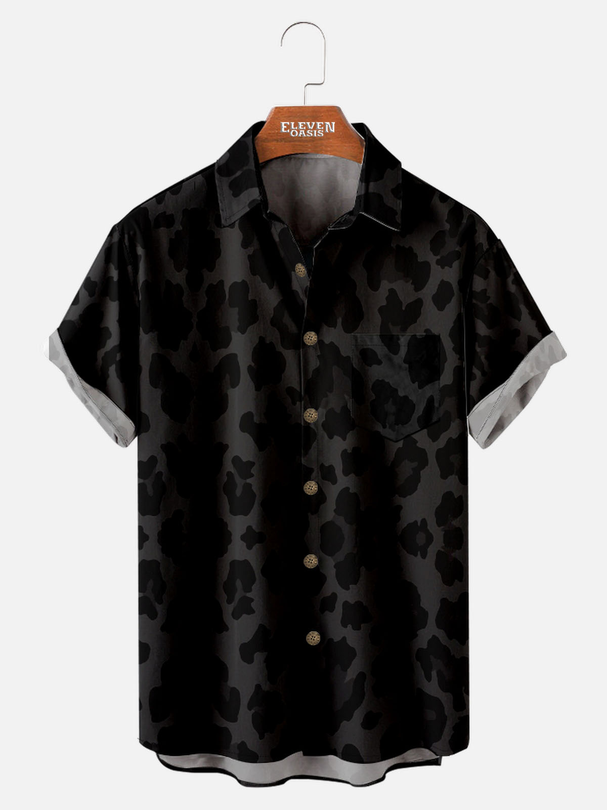 Tall Men's Classic Black Leopard Print Short Sleeve Shirt Eleven Oasis