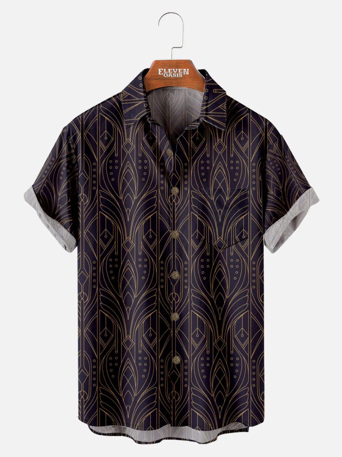 Tall Men's Art Deco Gatsby Pattern Short Sleeve Shirt ElevenOasis
